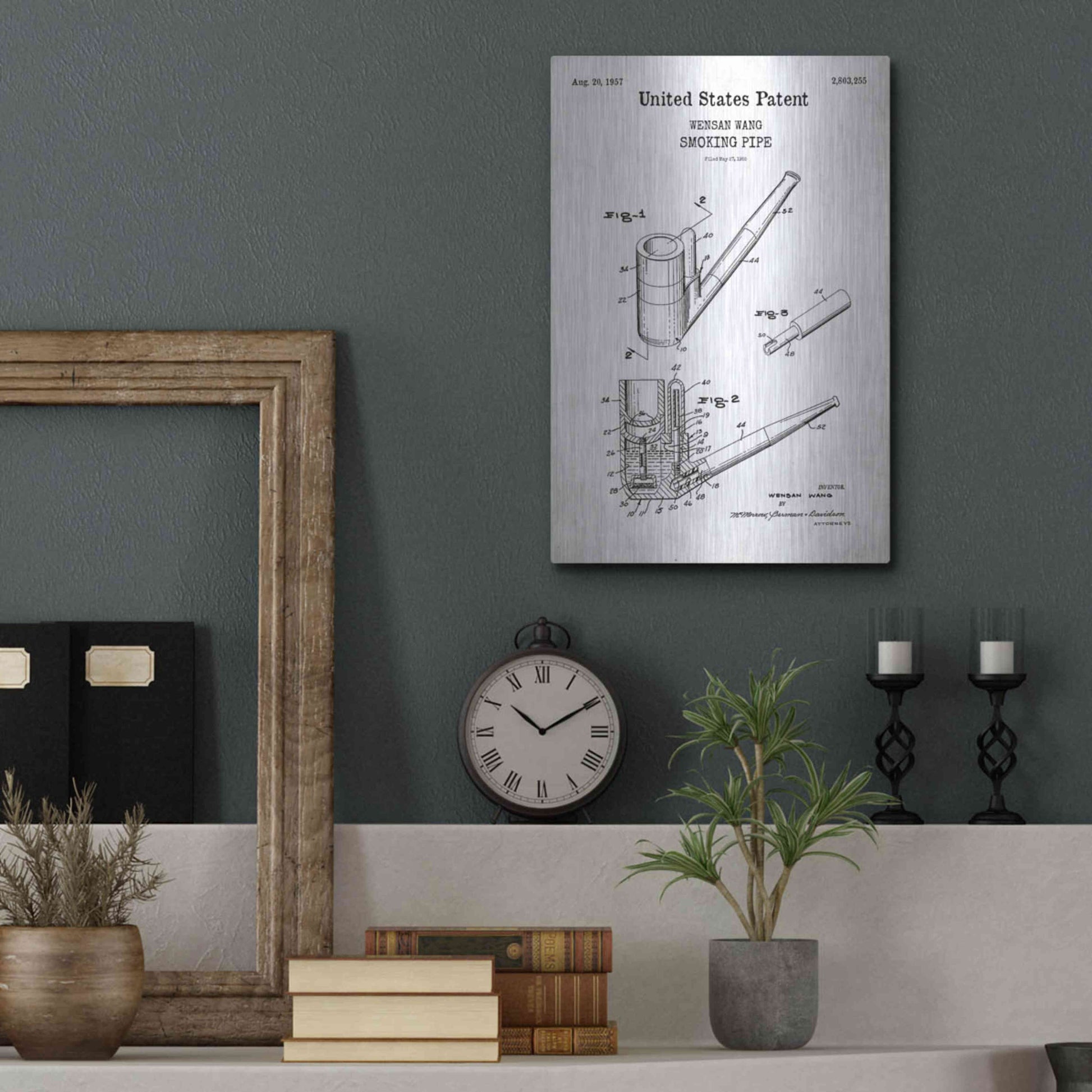 Luxe Metal Art 'Smoking Pipe Blueprint Patent White' Acrylic Glass Wall Art,12x16