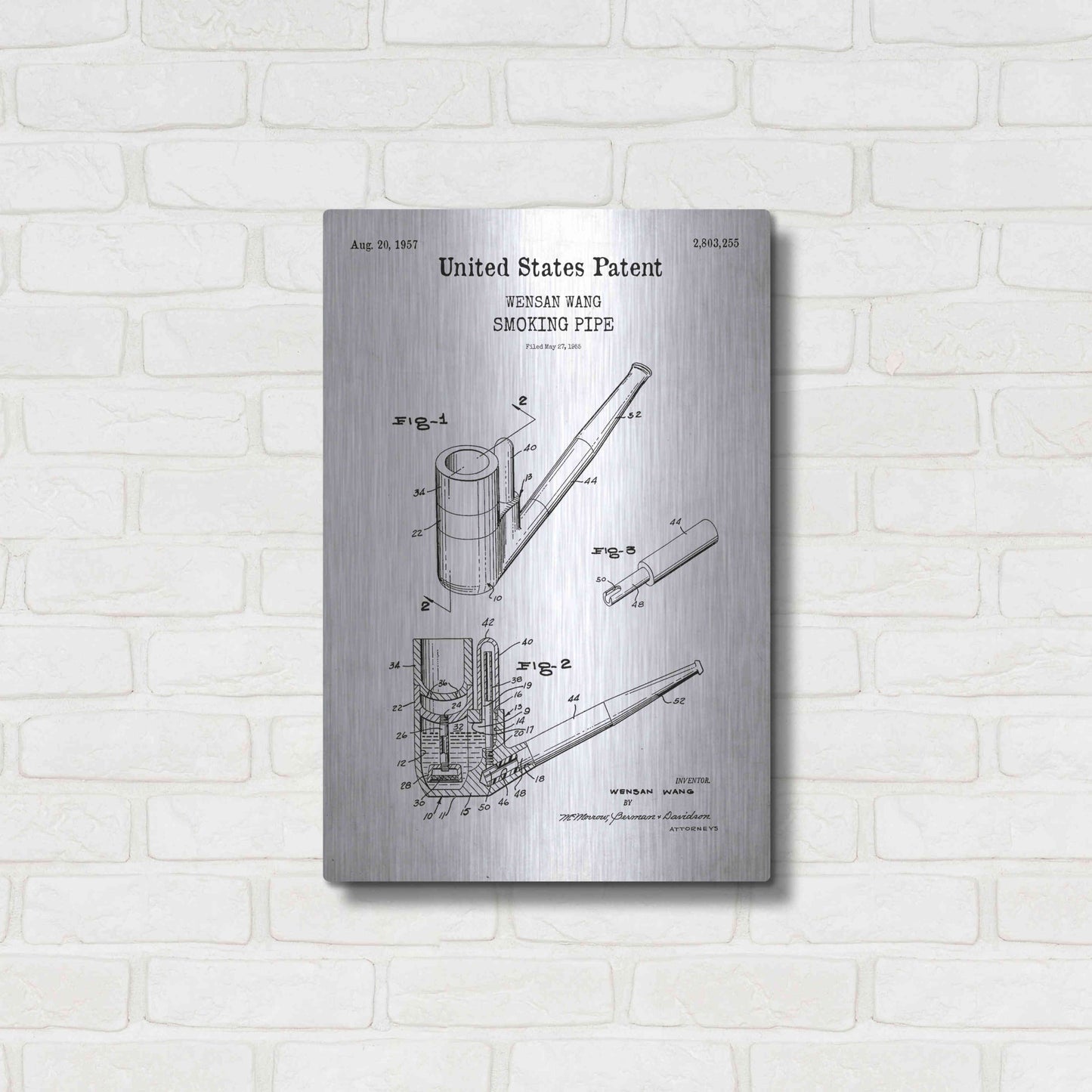 Luxe Metal Art 'Smoking Pipe Blueprint Patent White' Acrylic Glass Wall Art,16x24