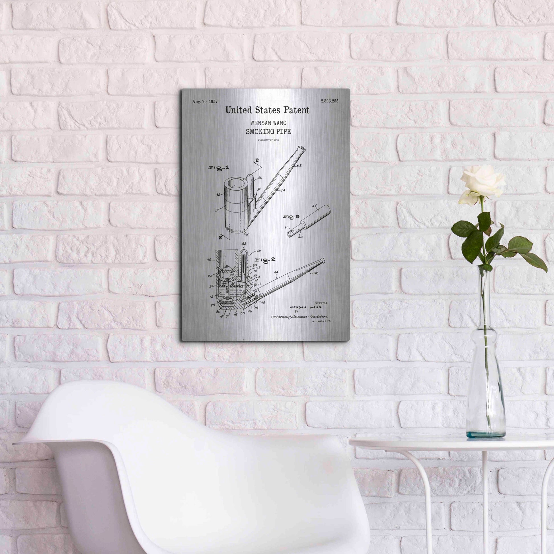 Luxe Metal Art 'Smoking Pipe Blueprint Patent White' Acrylic Glass Wall Art,16x24