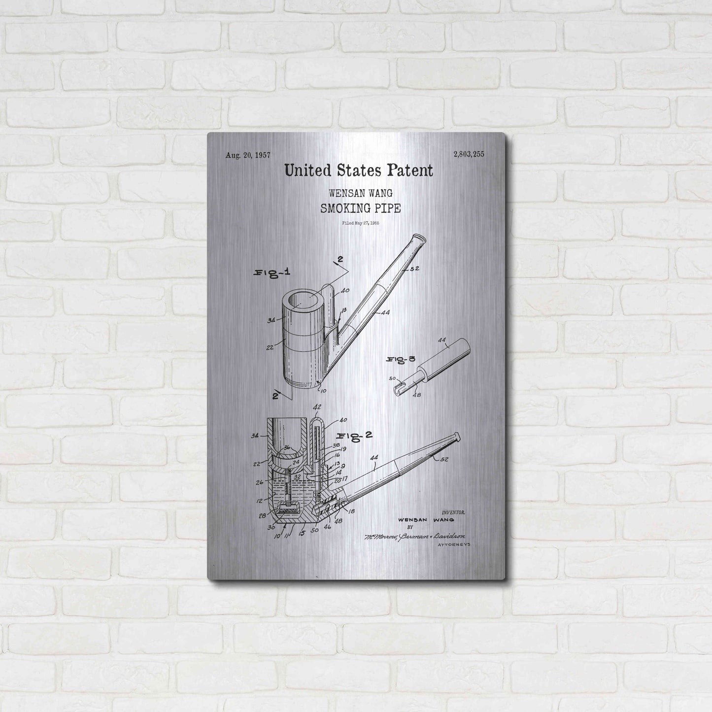 Luxe Metal Art 'Smoking Pipe Blueprint Patent White' Acrylic Glass Wall Art,24x36