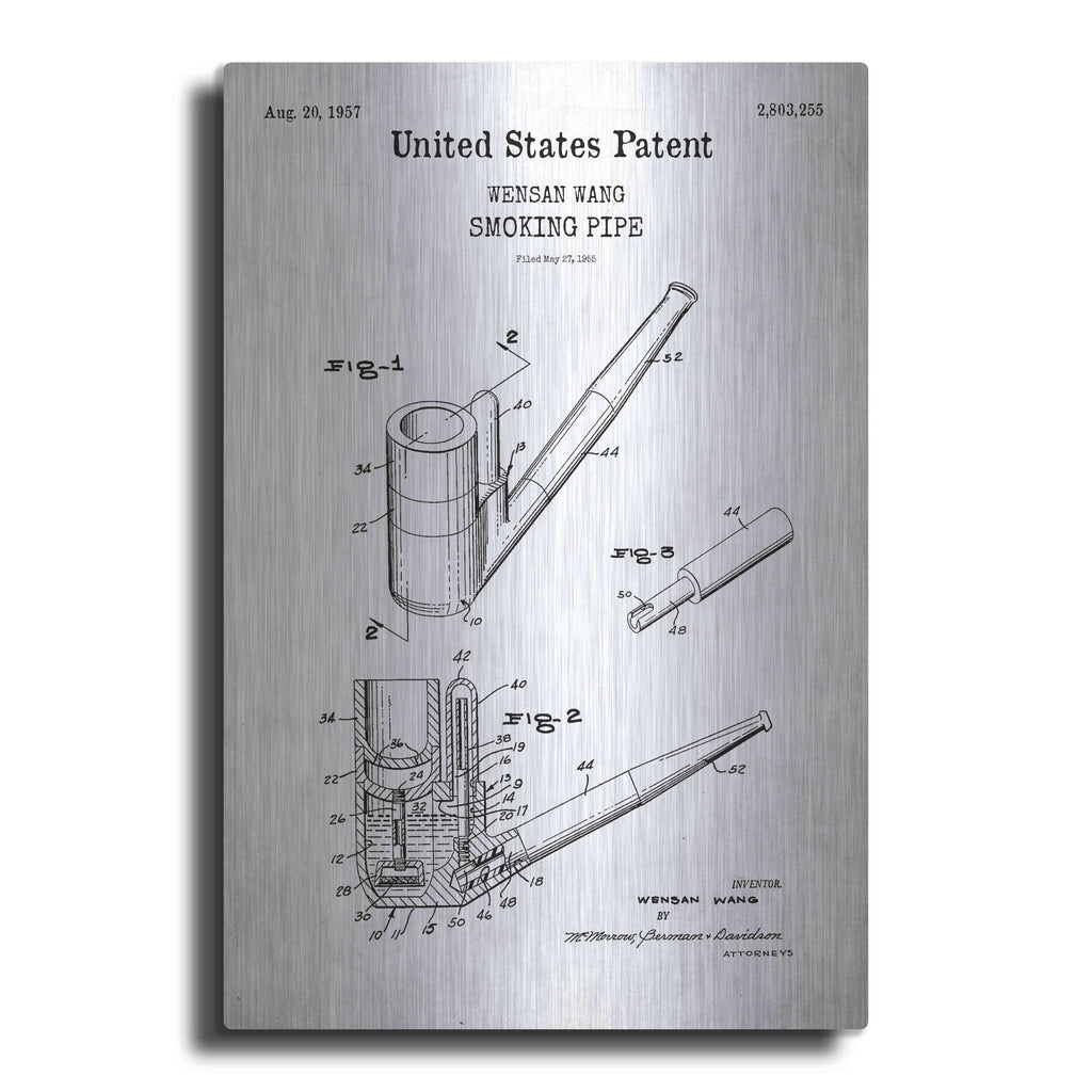 Luxe Metal Art 'Smoking Pipe Blueprint Patent White' Metal Wall Art