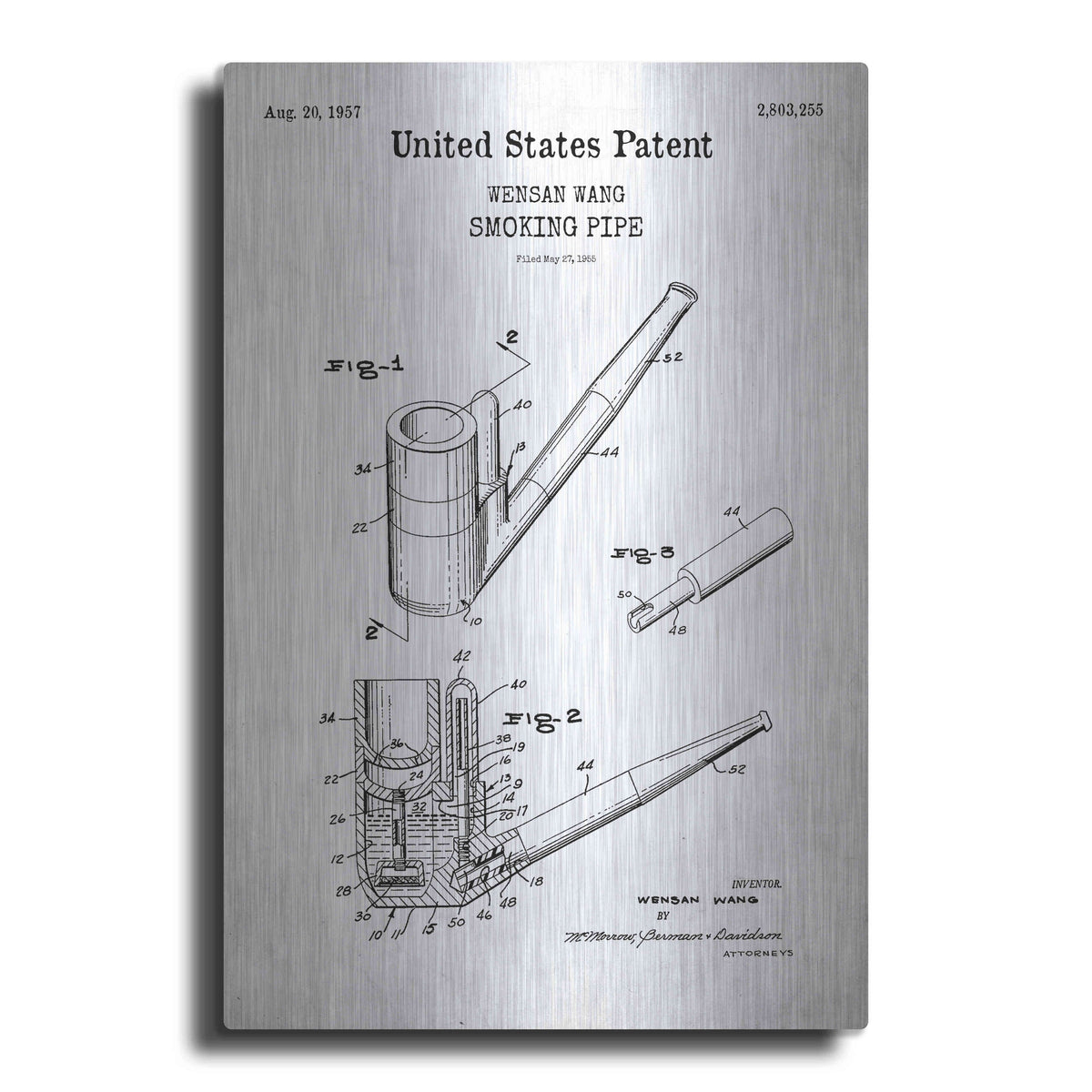 Luxe Metal Art 'Smoking Pipe Blueprint Patent White' Metal Wall Art