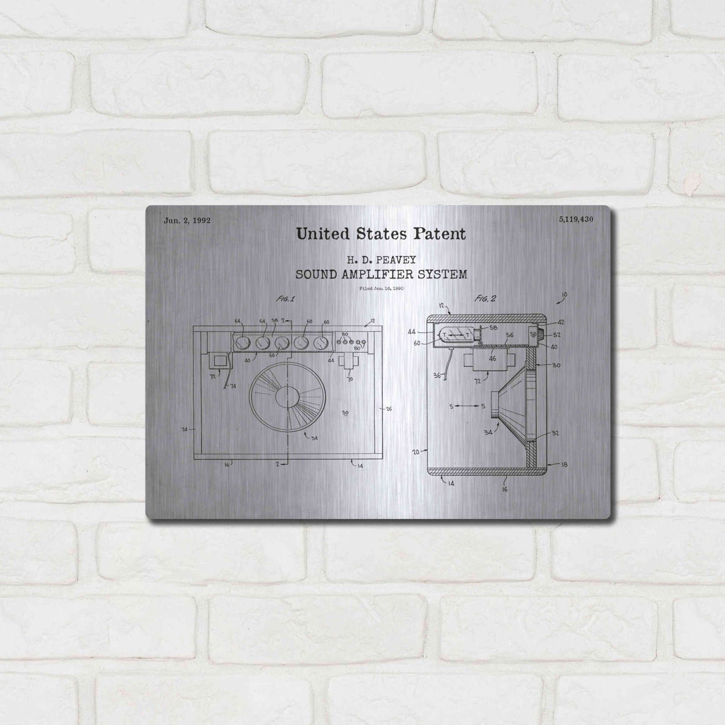 Luxe Metal Art 'Sound Amplifier Blueprint Patent White' Acrylic Glass Wall Art,16x12