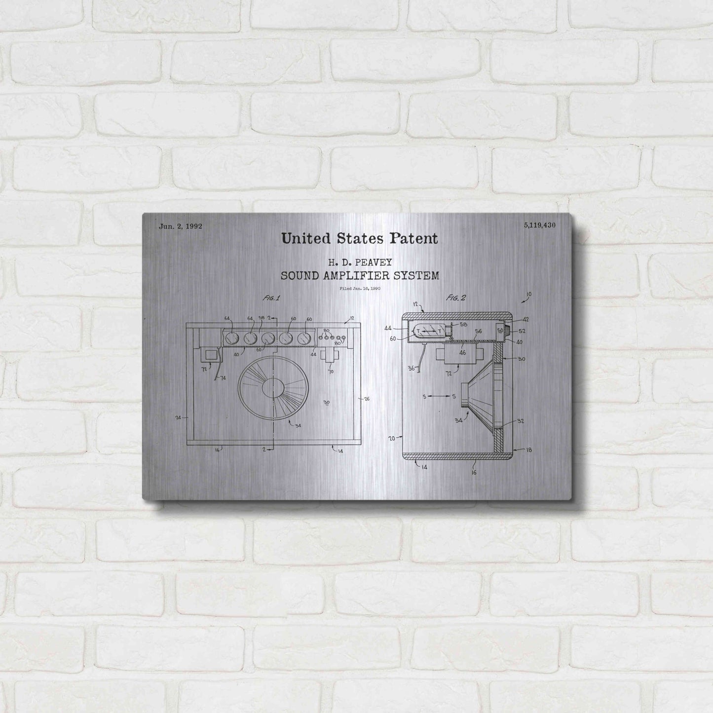 Luxe Metal Art 'Sound Amplifier Blueprint Patent White' Acrylic Glass Wall Art,24x16