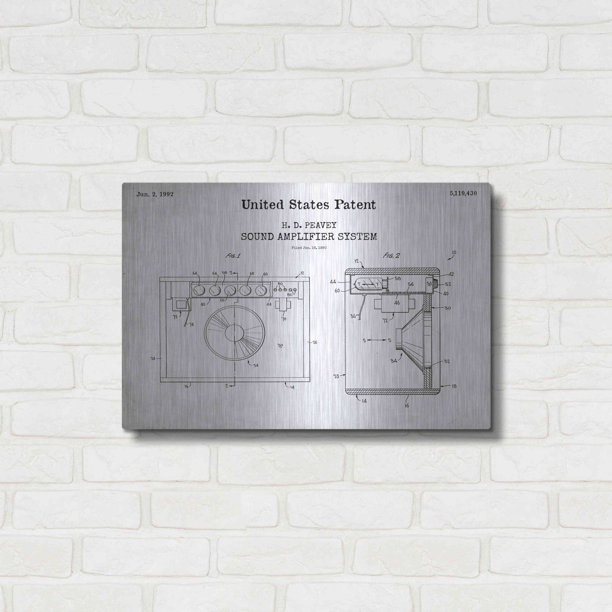 Luxe Metal Art 'Sound Amplifier Blueprint Patent White' Acrylic Glass Wall Art,24x16