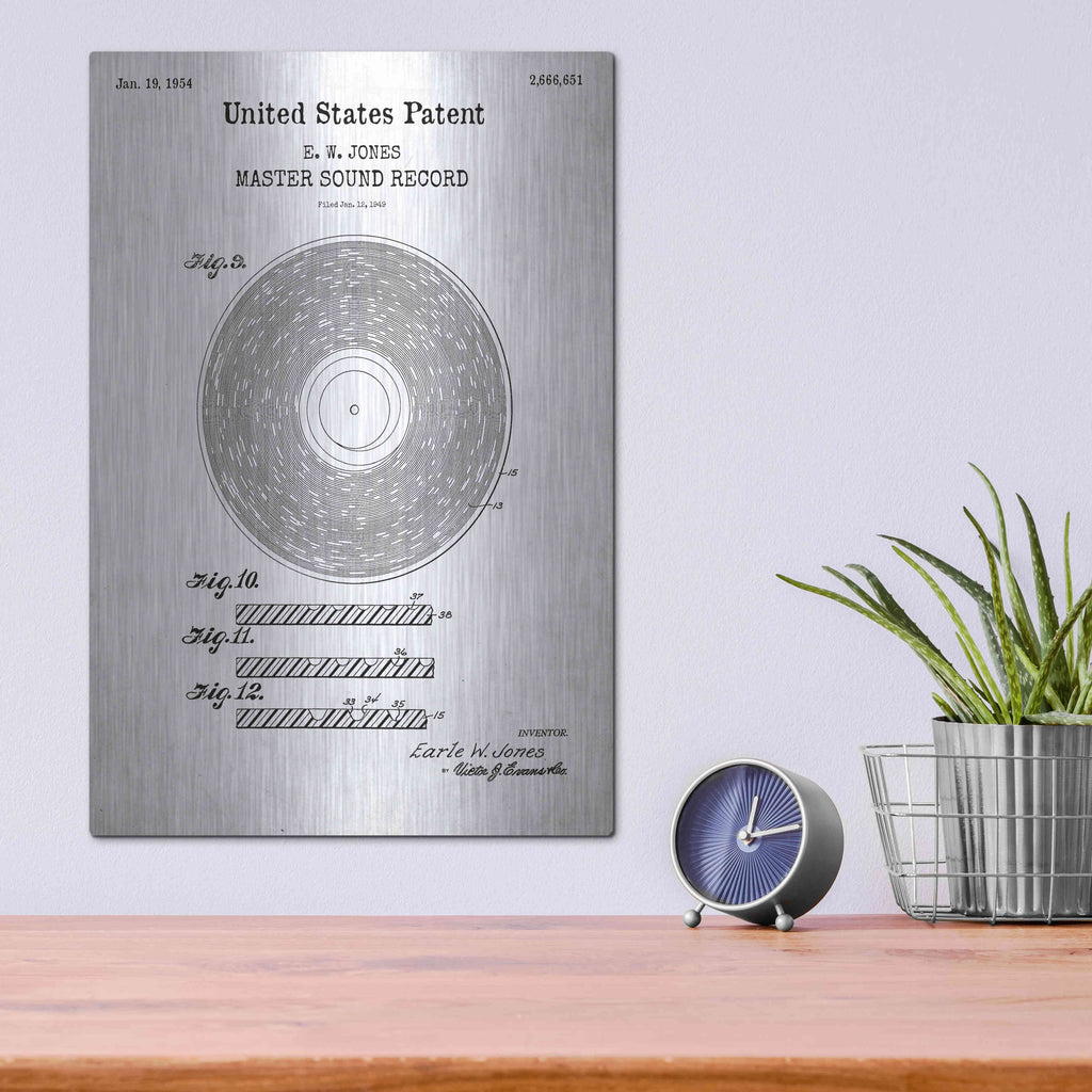 Luxe Metal Art 'Master Sound Record Blueprint Patent White' Metal Wall Art,12x16
