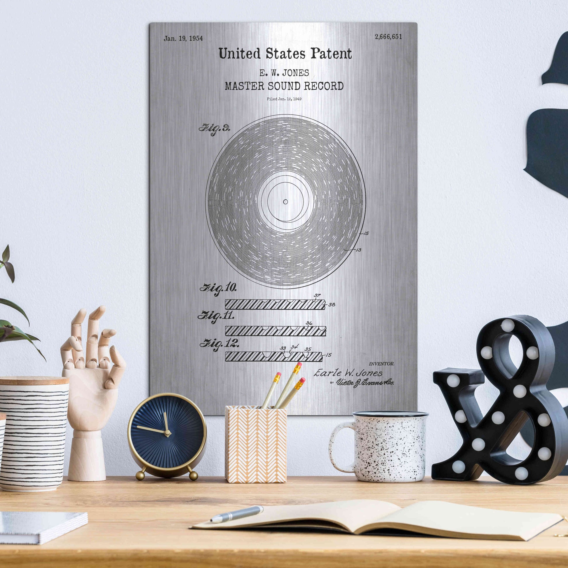 Luxe Metal Art 'Master Sound Record Blueprint Patent White' Acrylic Glass Wall Art,12x16