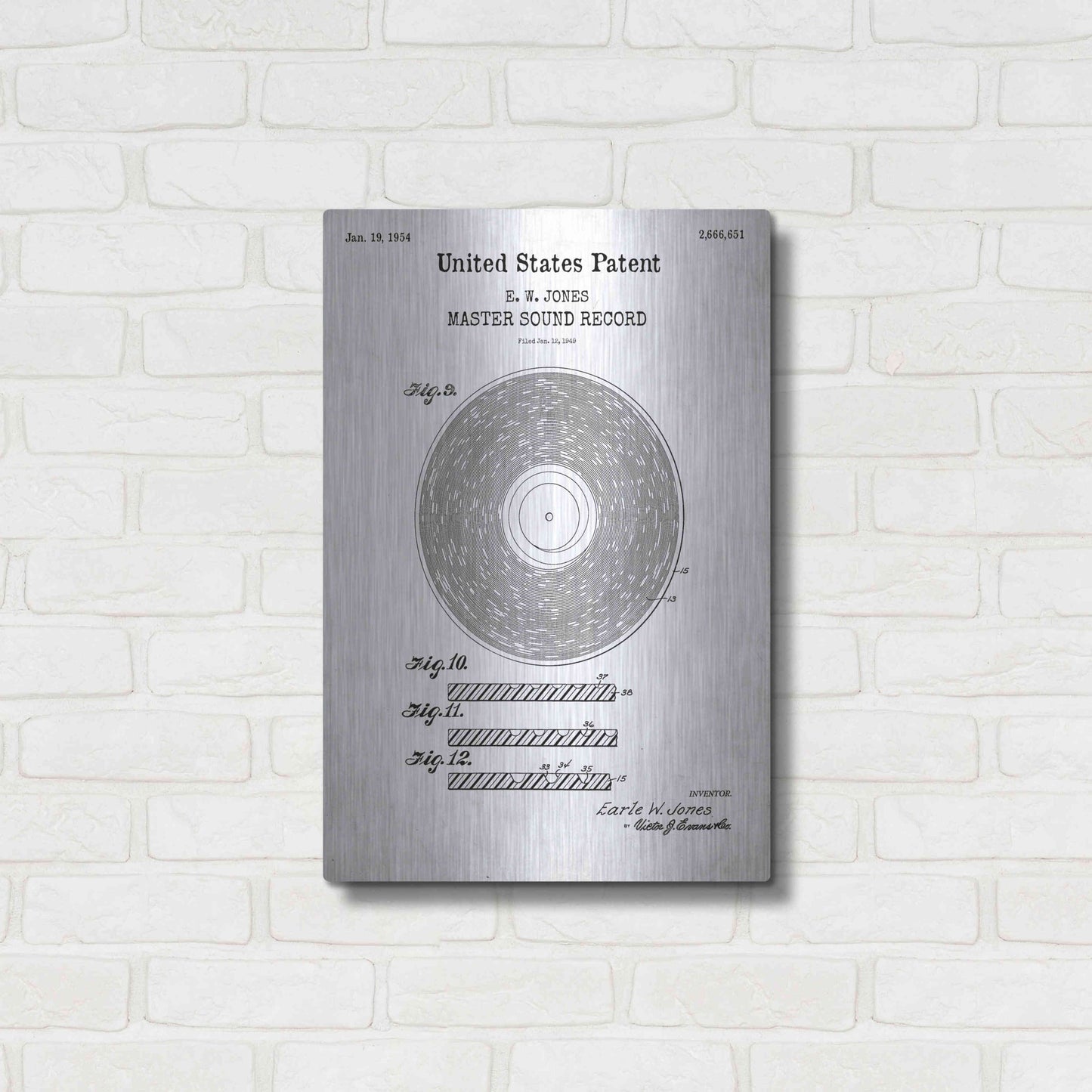 Luxe Metal Art 'Master Sound Record Blueprint Patent White' Acrylic Glass Wall Art,16x24