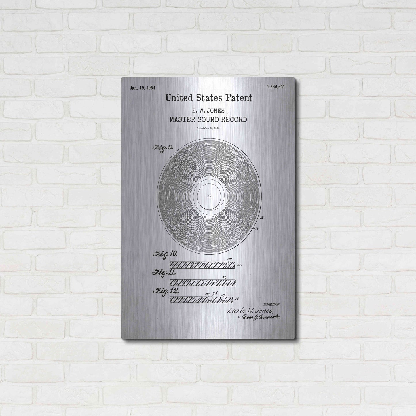 Luxe Metal Art 'Master Sound Record Blueprint Patent White' Acrylic Glass Wall Art,24x36