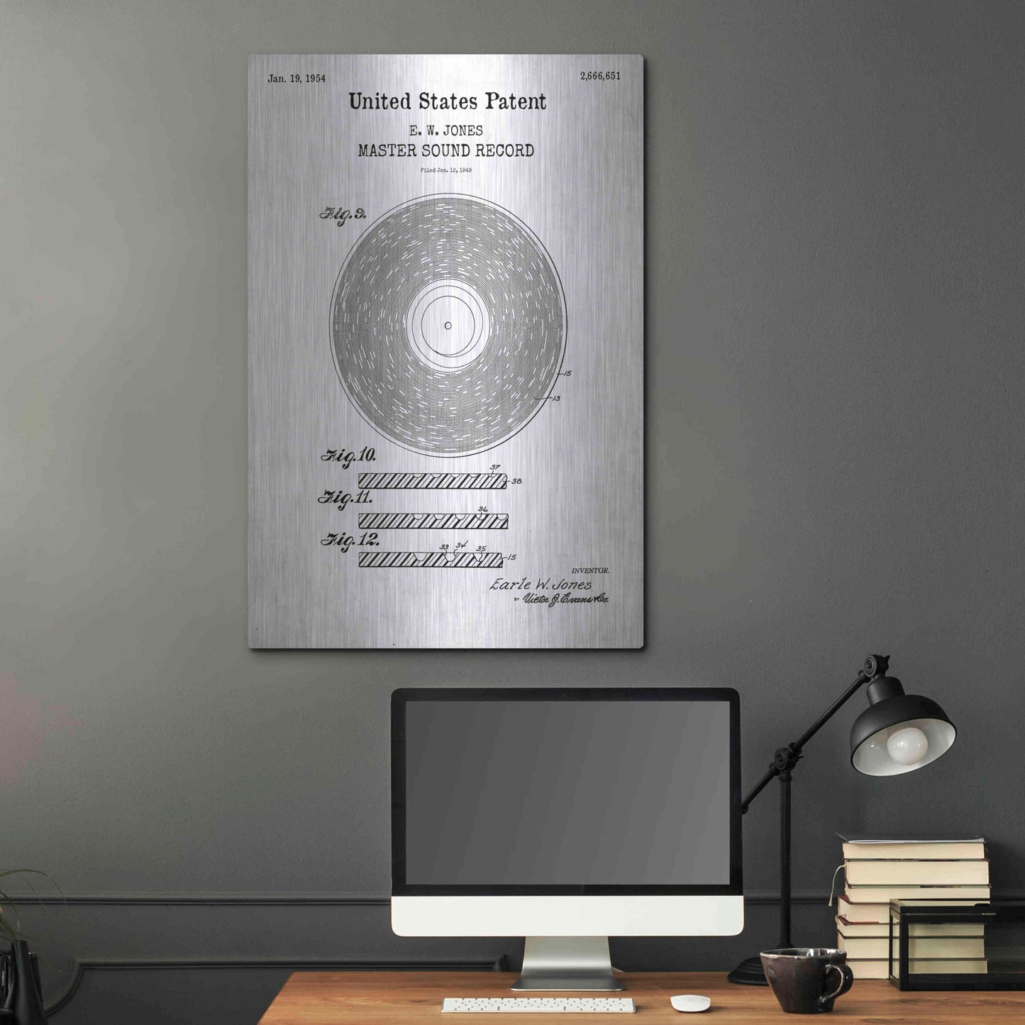 Luxe Metal Art 'Master Sound Record Blueprint Patent White' Acrylic Glass Wall Art,24x36