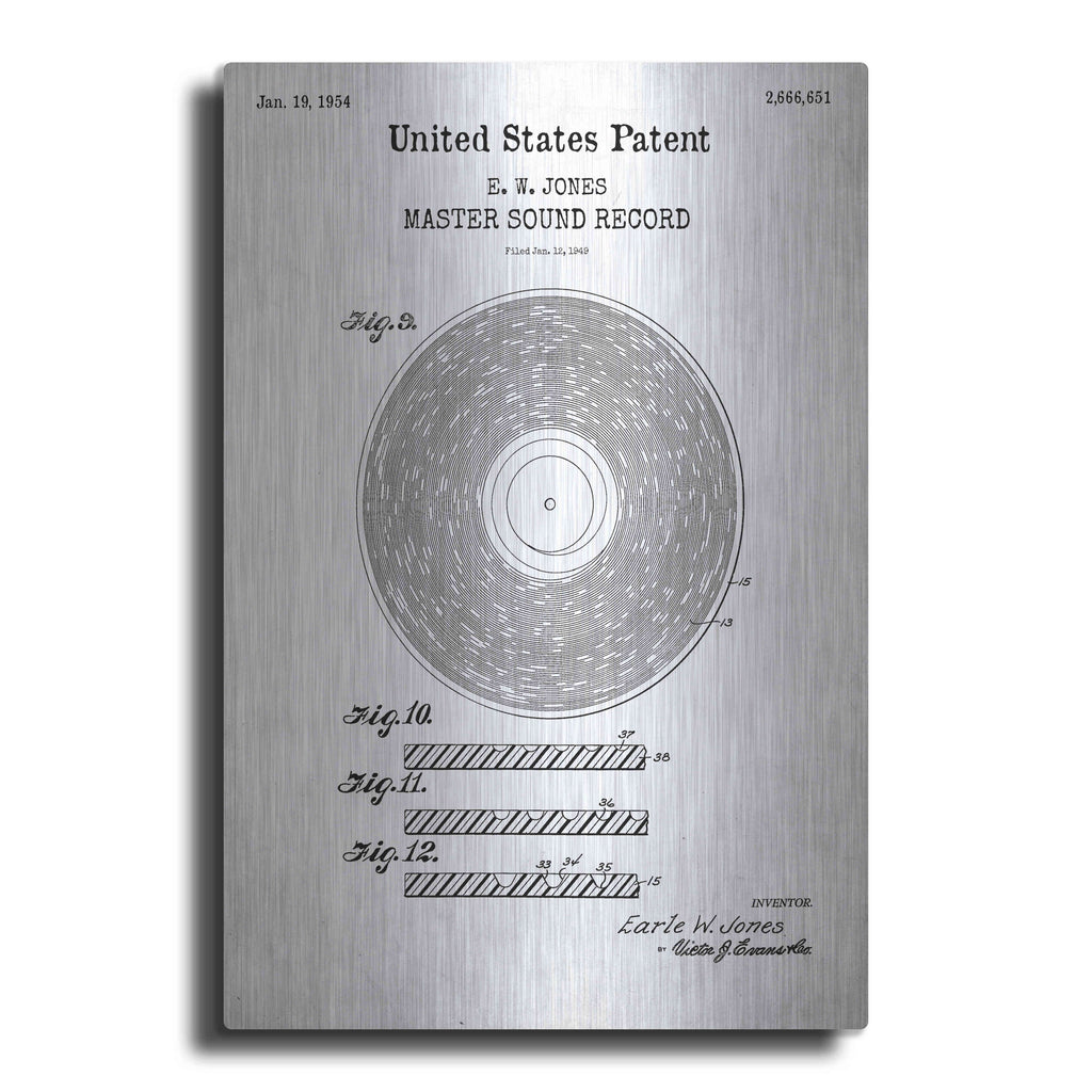 Luxe Metal Art 'Master Sound Record Blueprint Patent White' Metal Wall Art