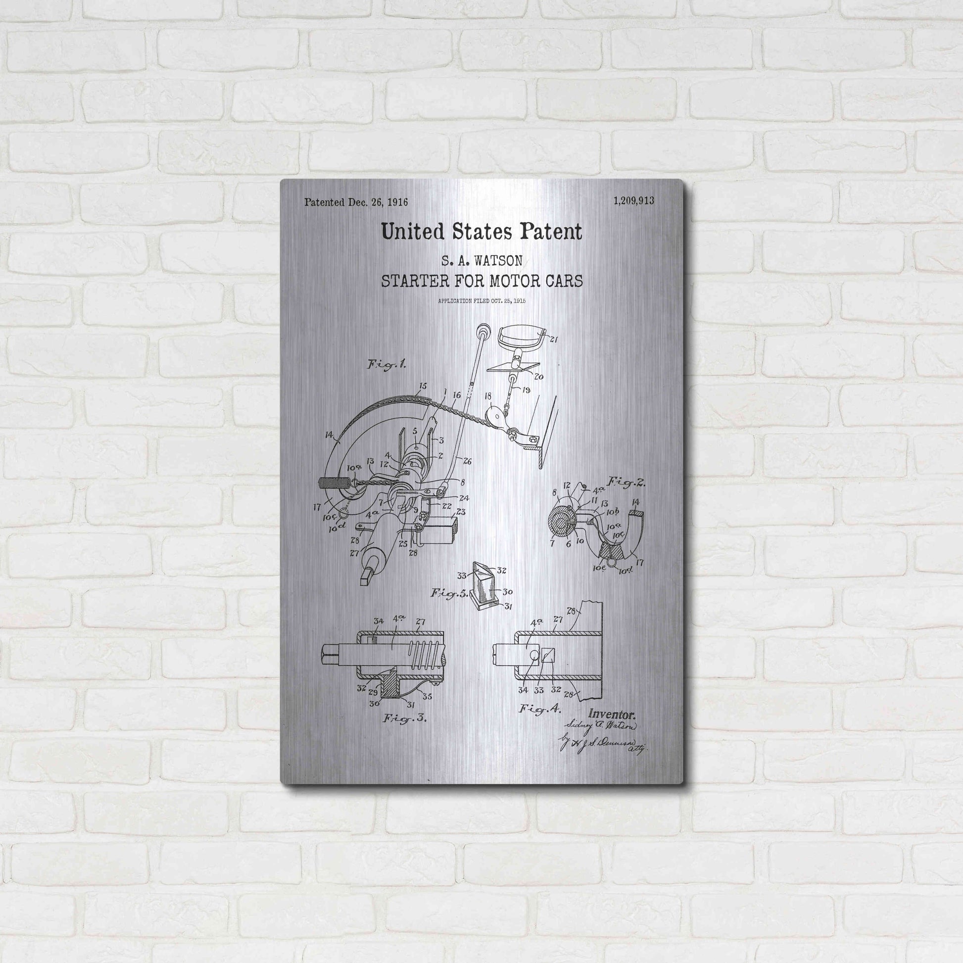 Luxe Metal Art 'Starter for Motor Cars Blueprint Patent White' Acrylic Glass Wall Art,24x36