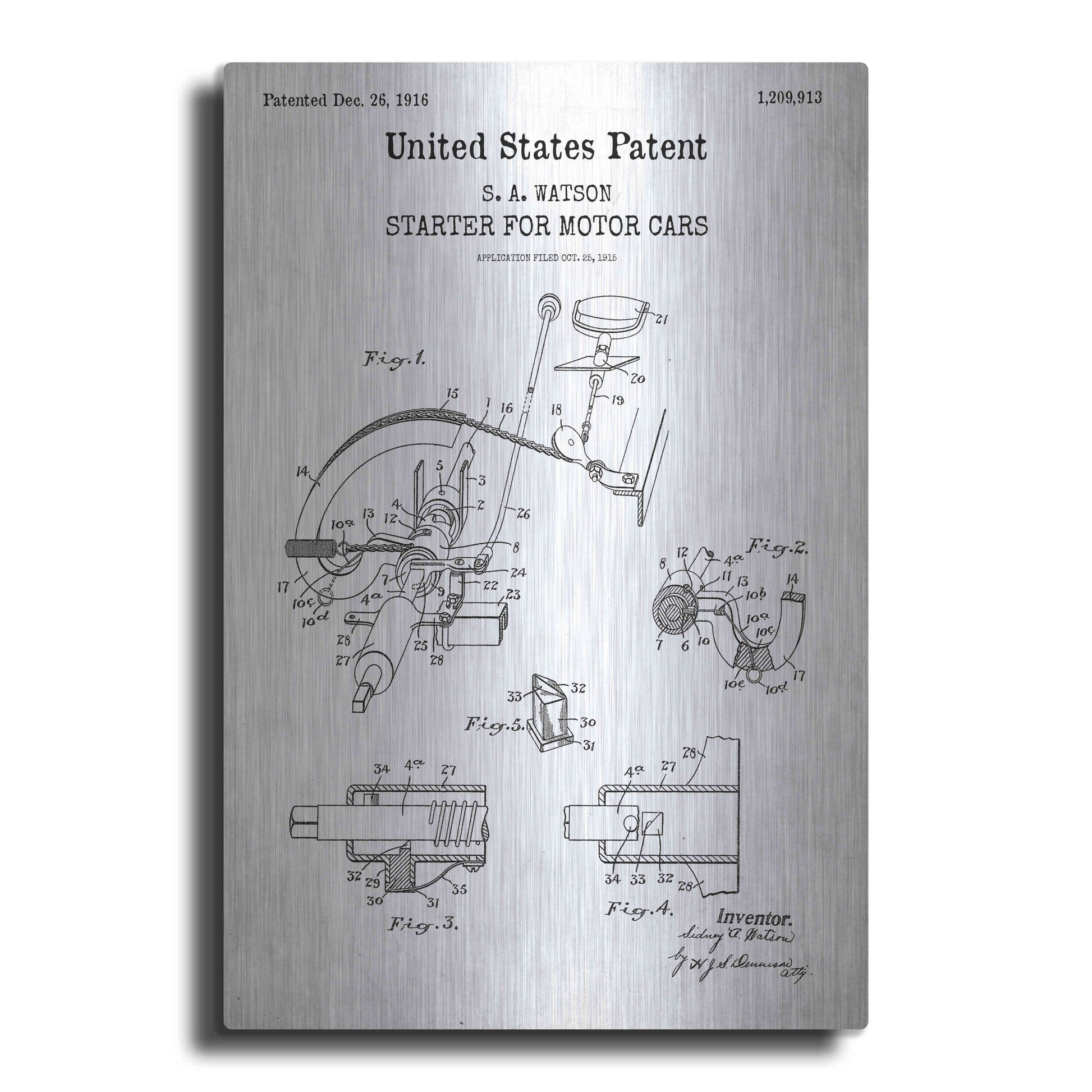 Luxe Metal Art 'Starter for Motor Cars Blueprint Patent White' Acrylic Glass Wall Art