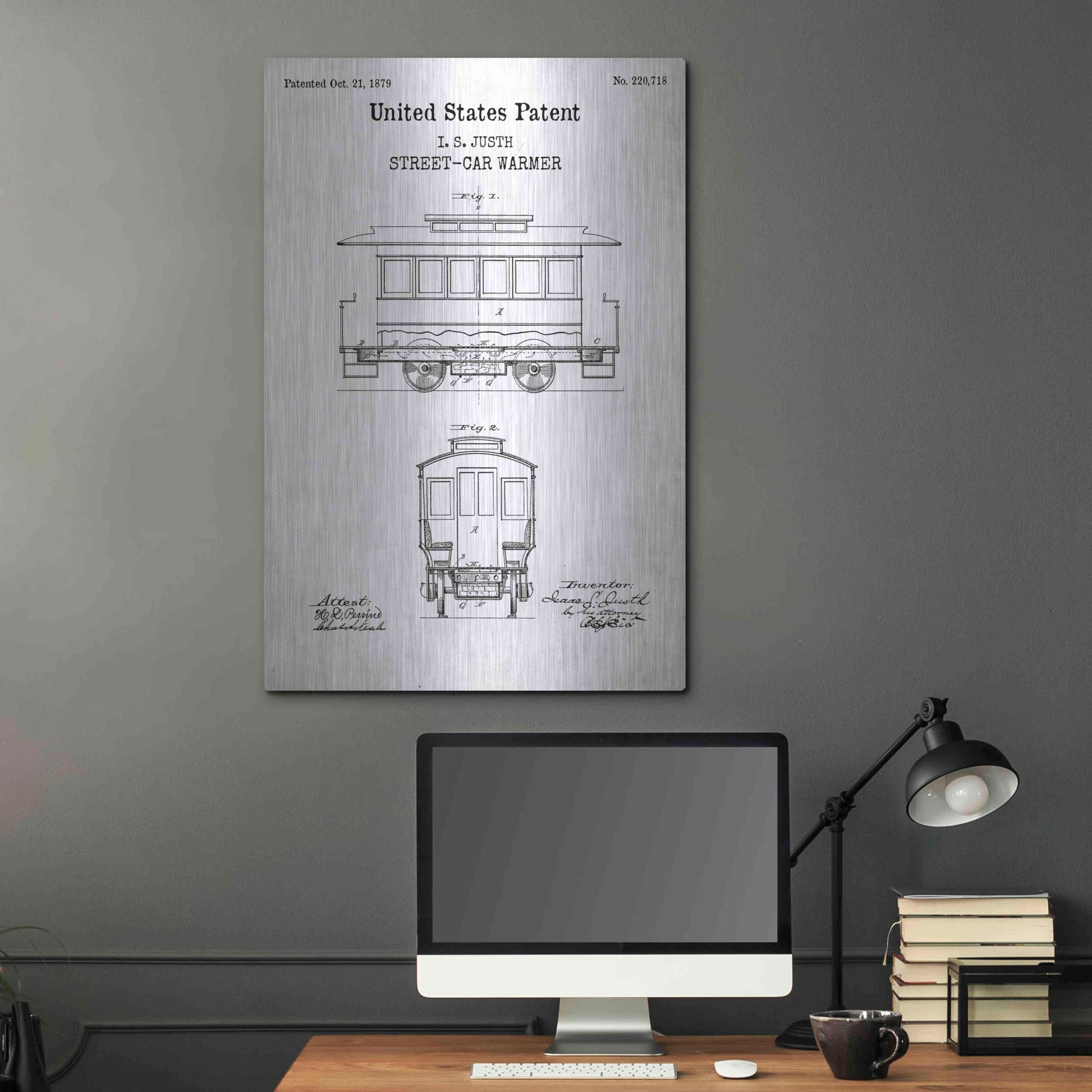 Luxe Metal Art 'Streetcar Blueprint Patent White' Acrylic Glass Wall Art,24x36