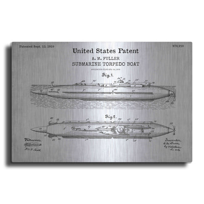 Luxe Metal Art 'Submarine Torpedo Boat Blueprint Patent White' Acrylic Glass Wall Art