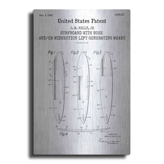 Luxe Metal Art 'Surfboard with nose Blueprint Patent White' Acrylic Glass Wall Art