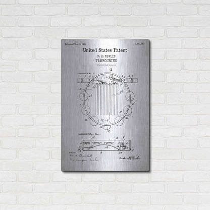 Luxe Metal Art 'Tambourine Blueprint Patent White' Acrylic Glass Wall Art,24x36