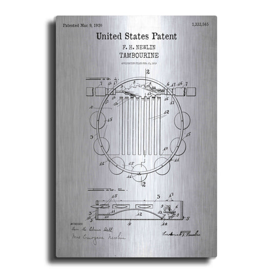 Luxe Metal Art 'Tambourine Blueprint Patent White' Acrylic Glass Wall Art