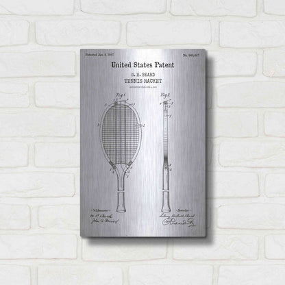 Luxe Metal Art 'Tennis Racket Blueprint Patent White' Acrylic Glass Wall Art,12x16