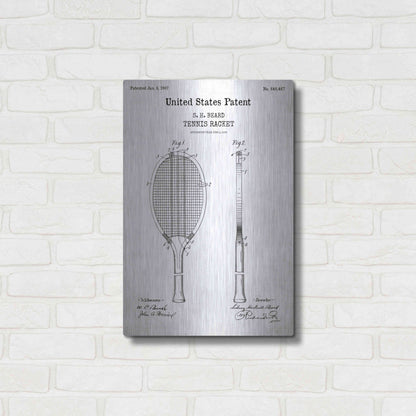 Luxe Metal Art 'Tennis Racket Blueprint Patent White' Acrylic Glass Wall Art,16x24