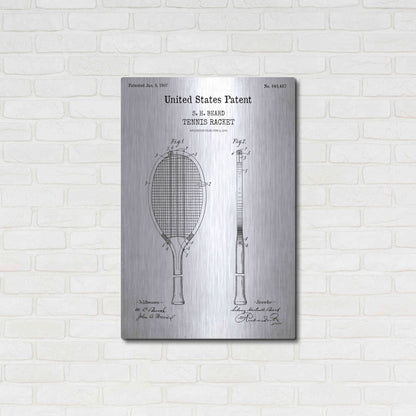 Luxe Metal Art 'Tennis Racket Blueprint Patent White' Acrylic Glass Wall Art,24x36