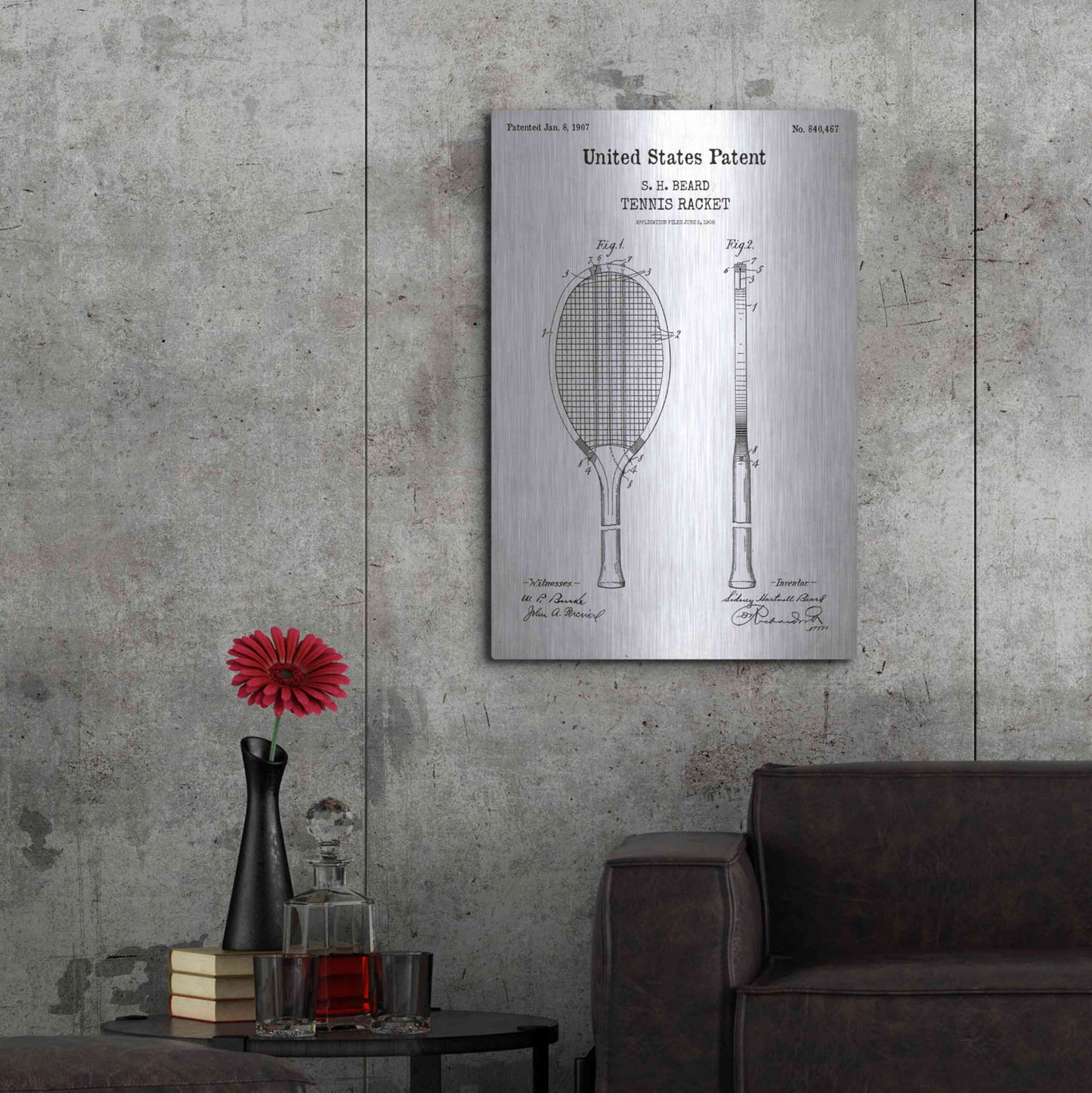 Luxe Metal Art 'Tennis Racket Blueprint Patent White' Acrylic Glass Wall Art,24x36