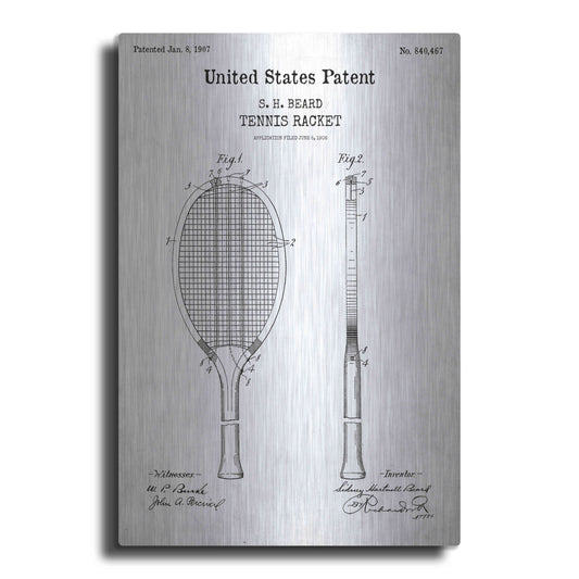 Luxe Metal Art 'Tennis Racket Blueprint Patent White' Acrylic Glass Wall Art
