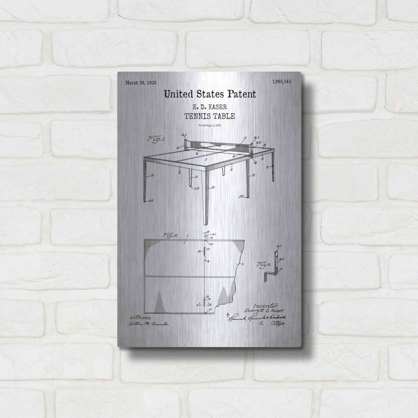 Luxe Metal Art 'Tennis Table Blueprint Patent White' Acrylic Glass Wall Art,12x16