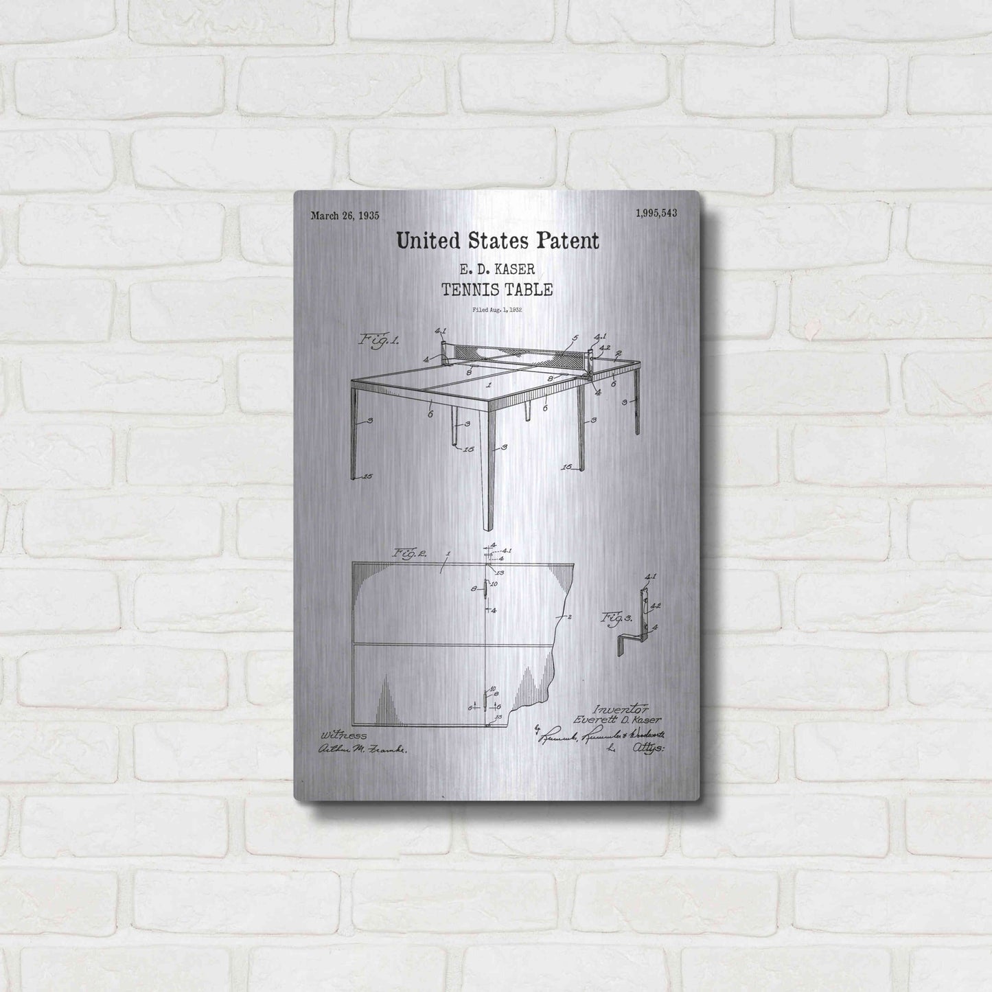 Luxe Metal Art 'Tennis Table Blueprint Patent White' Acrylic Glass Wall Art,16x24