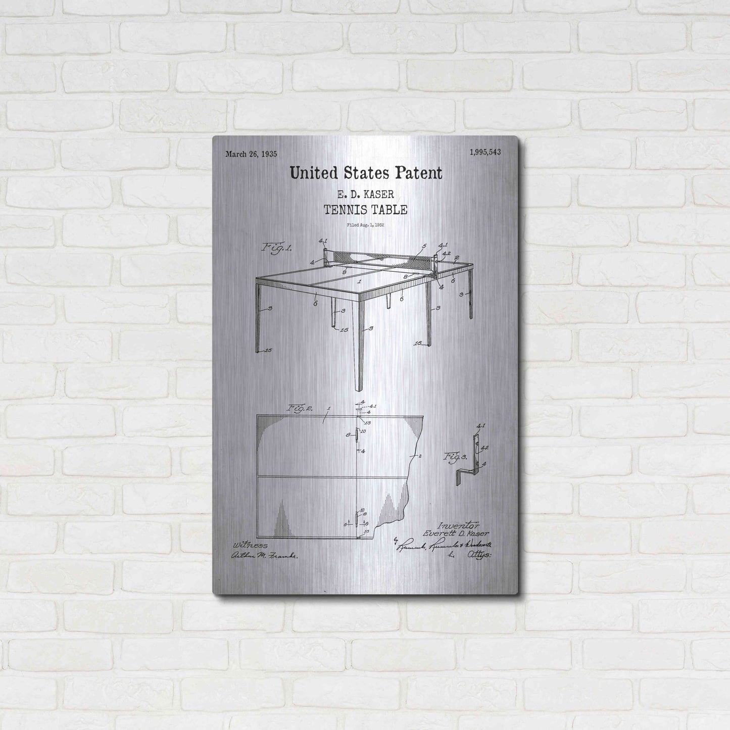 Luxe Metal Art 'Tennis Table Blueprint Patent White' Acrylic Glass Wall Art,24x36