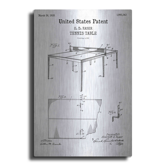 Luxe Metal Art 'Tennis Table Blueprint Patent White' Acrylic Glass Wall Art