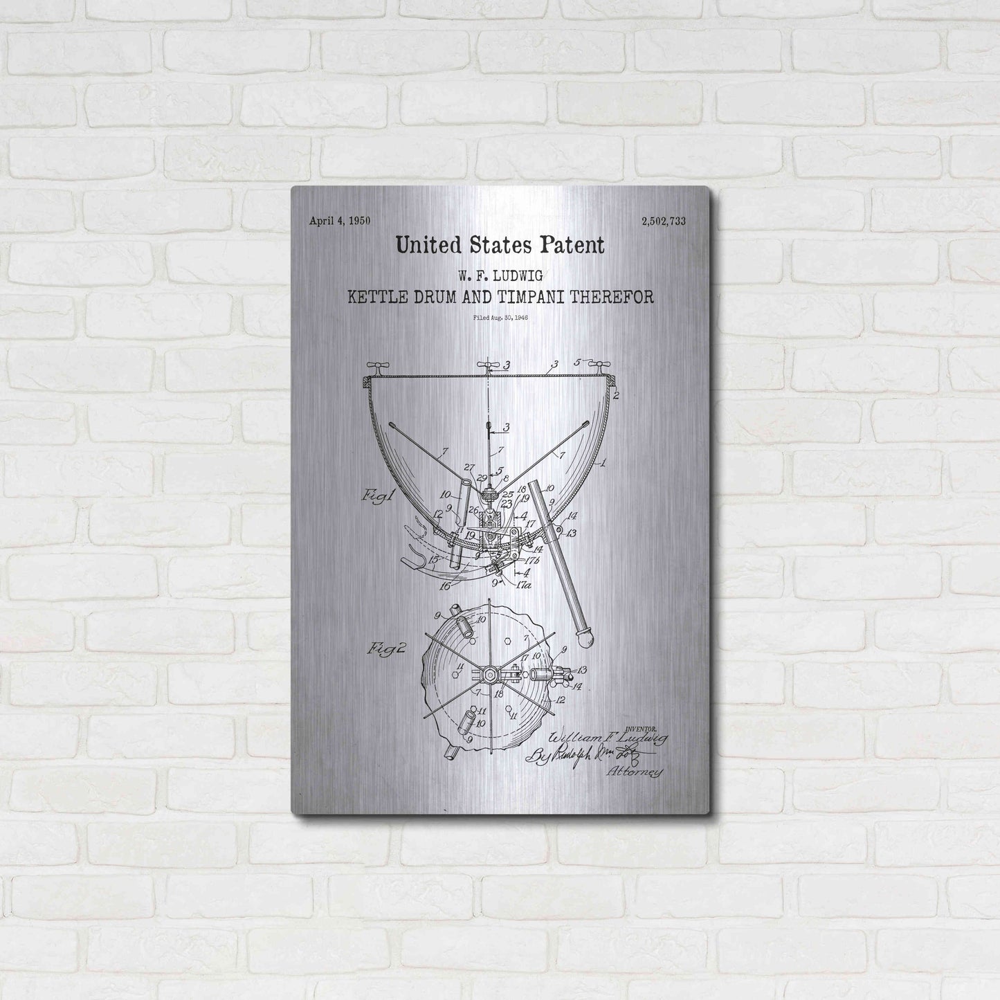 Luxe Metal Art 'Timpani Blueprint Patent White' Acrylic Glass Wall Art,24x36