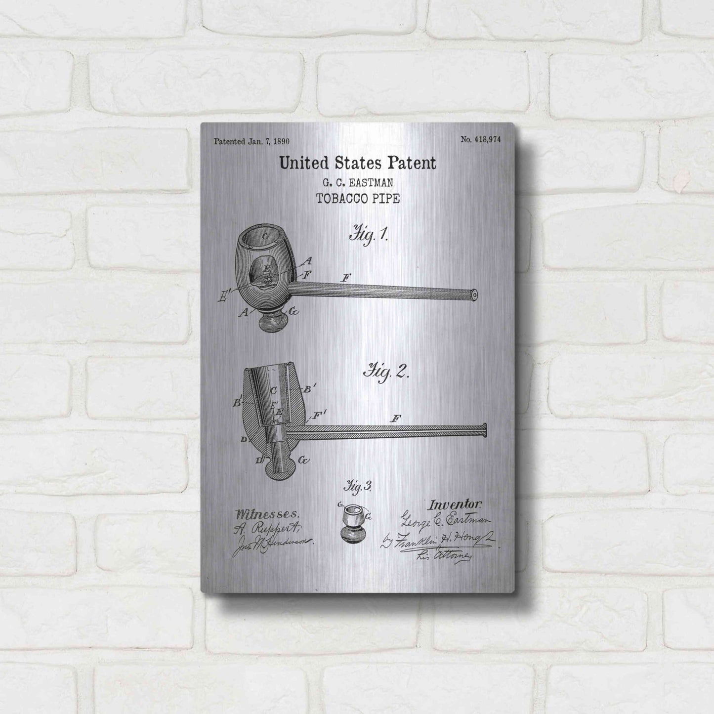 Luxe Metal Art 'Tobacco Pipe Blueprint Patent White' Acrylic Glass Wall Art,12x16