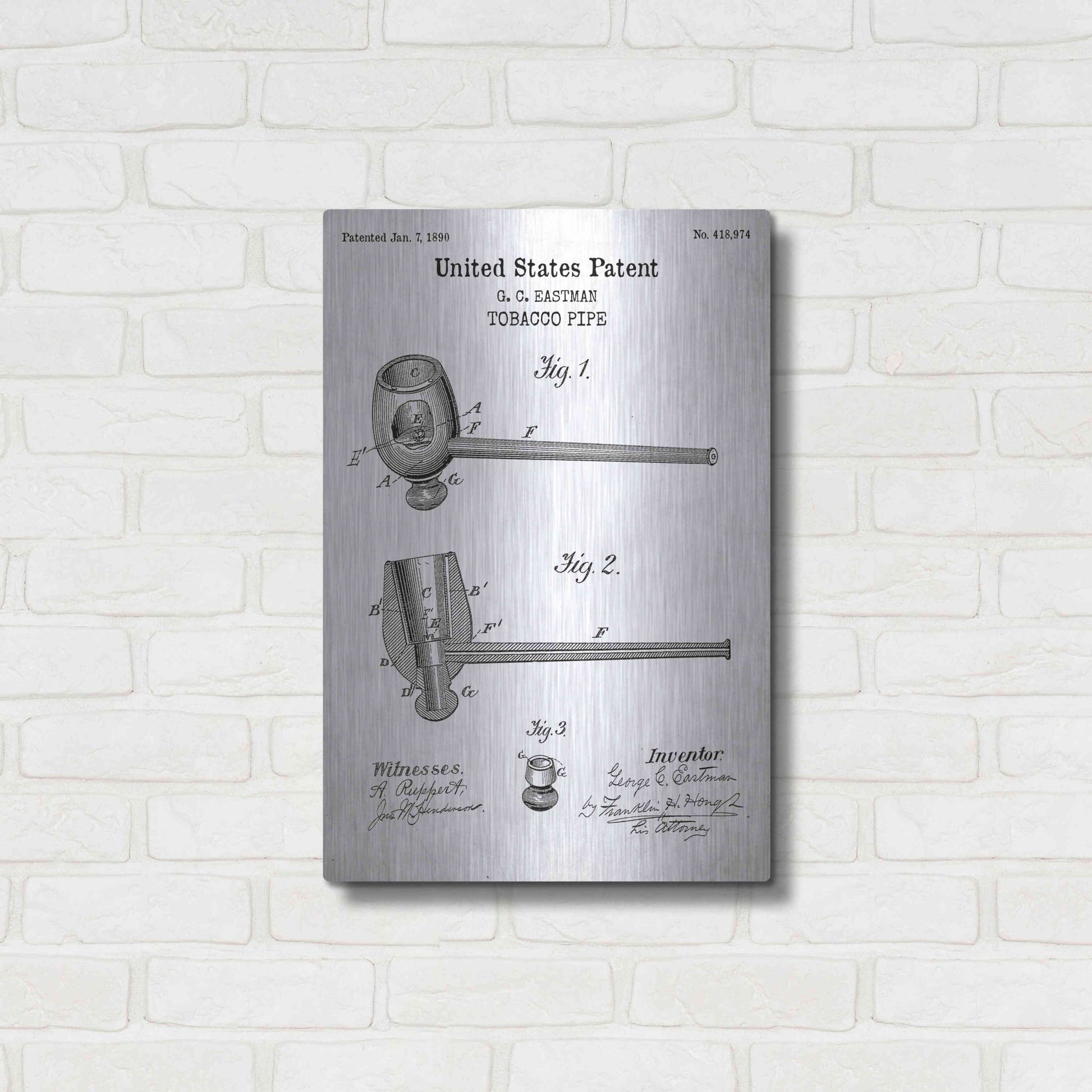 Luxe Metal Art 'Tobacco Pipe Blueprint Patent White' Acrylic Glass Wall Art,16x24