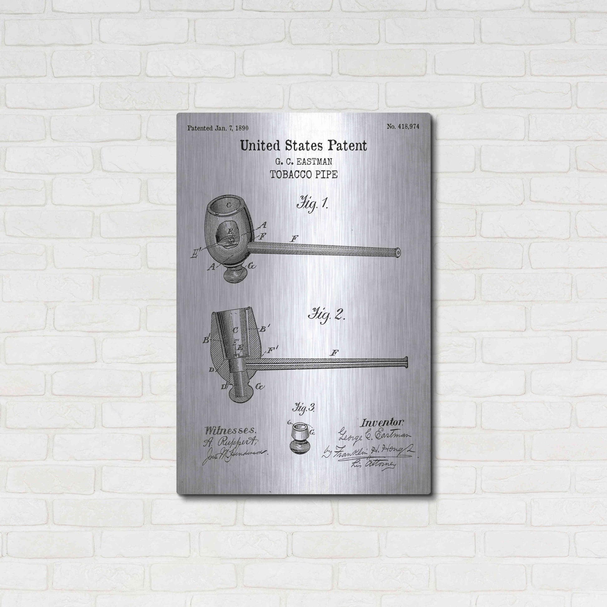 Luxe Metal Art 'Tobacco Pipe Blueprint Patent White' Acrylic Glass Wall Art,24x36