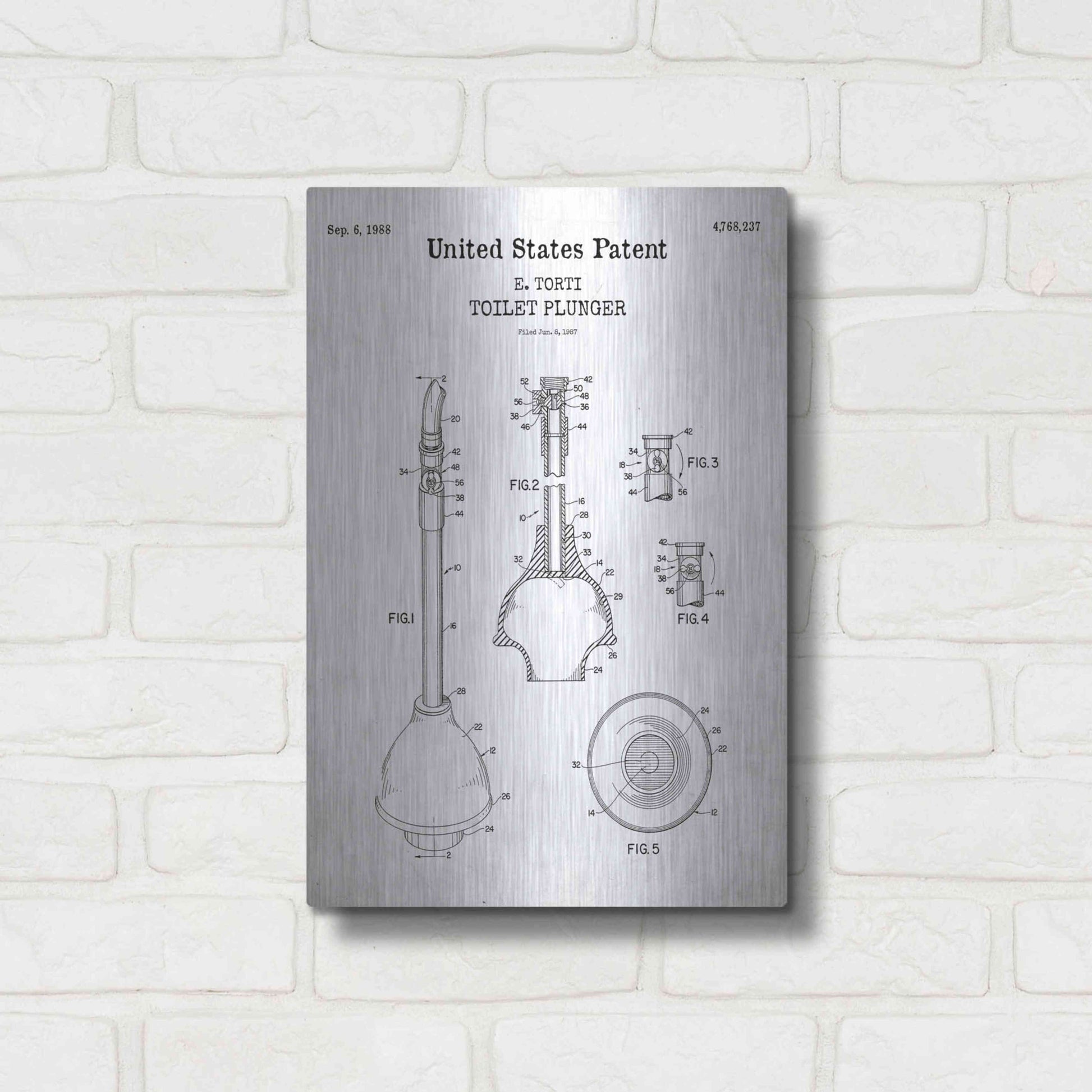 Luxe Metal Art 'Toilet Plunger Blueprint Patent White' Acrylic Glass Wall Art,12x16