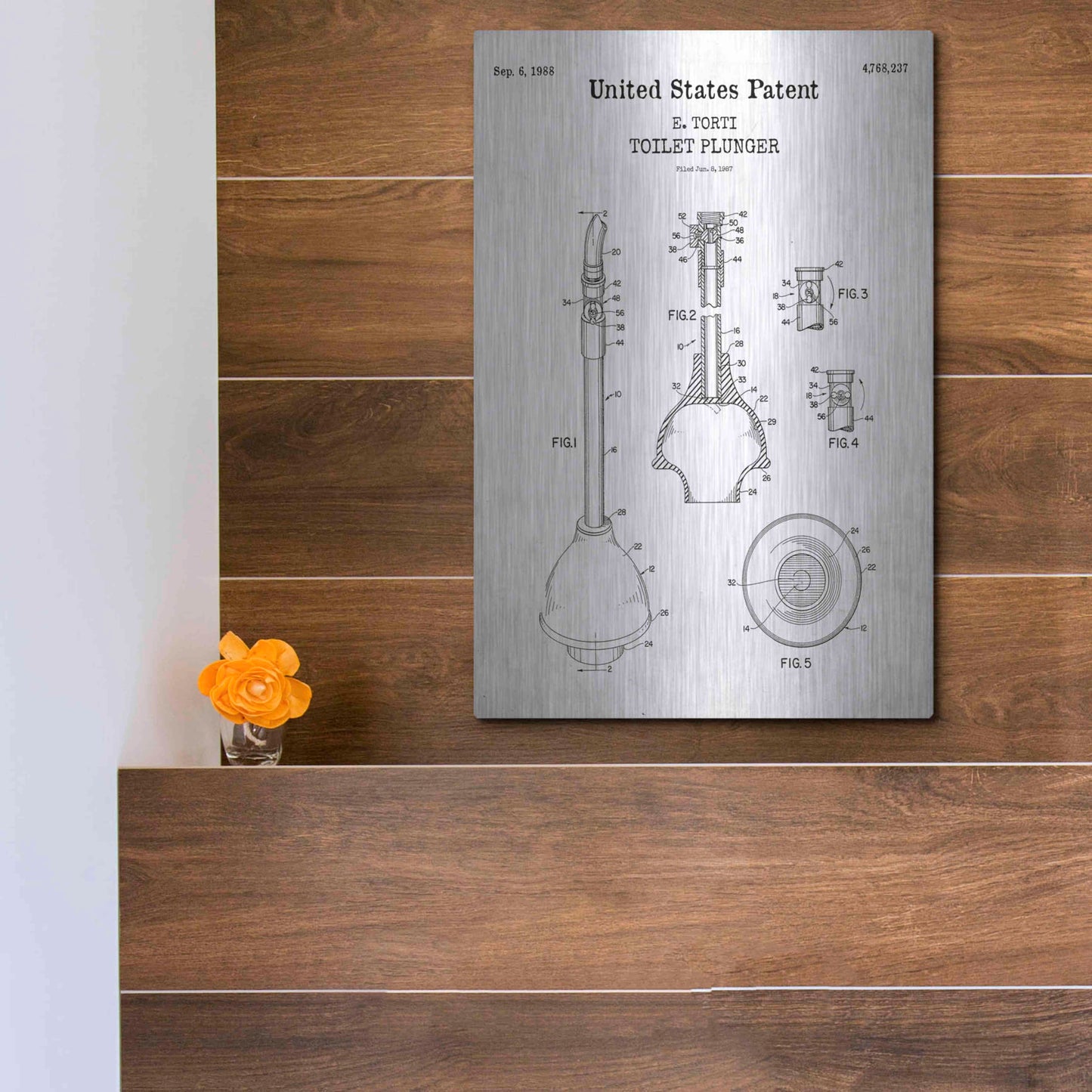 Luxe Metal Art 'Toilet Plunger Blueprint Patent White' Acrylic Glass Wall Art,12x16