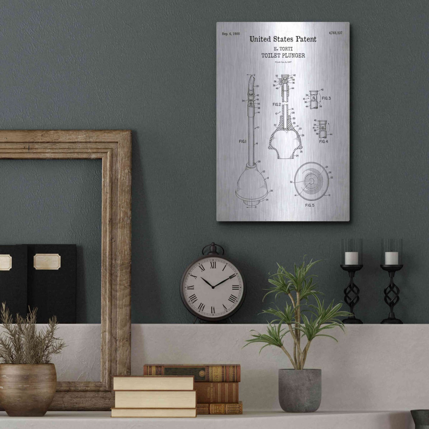 Luxe Metal Art 'Toilet Plunger Blueprint Patent White' Acrylic Glass Wall Art,12x16