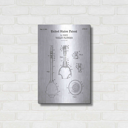Luxe Metal Art 'Toilet Plunger Blueprint Patent White' Acrylic Glass Wall Art,16x24