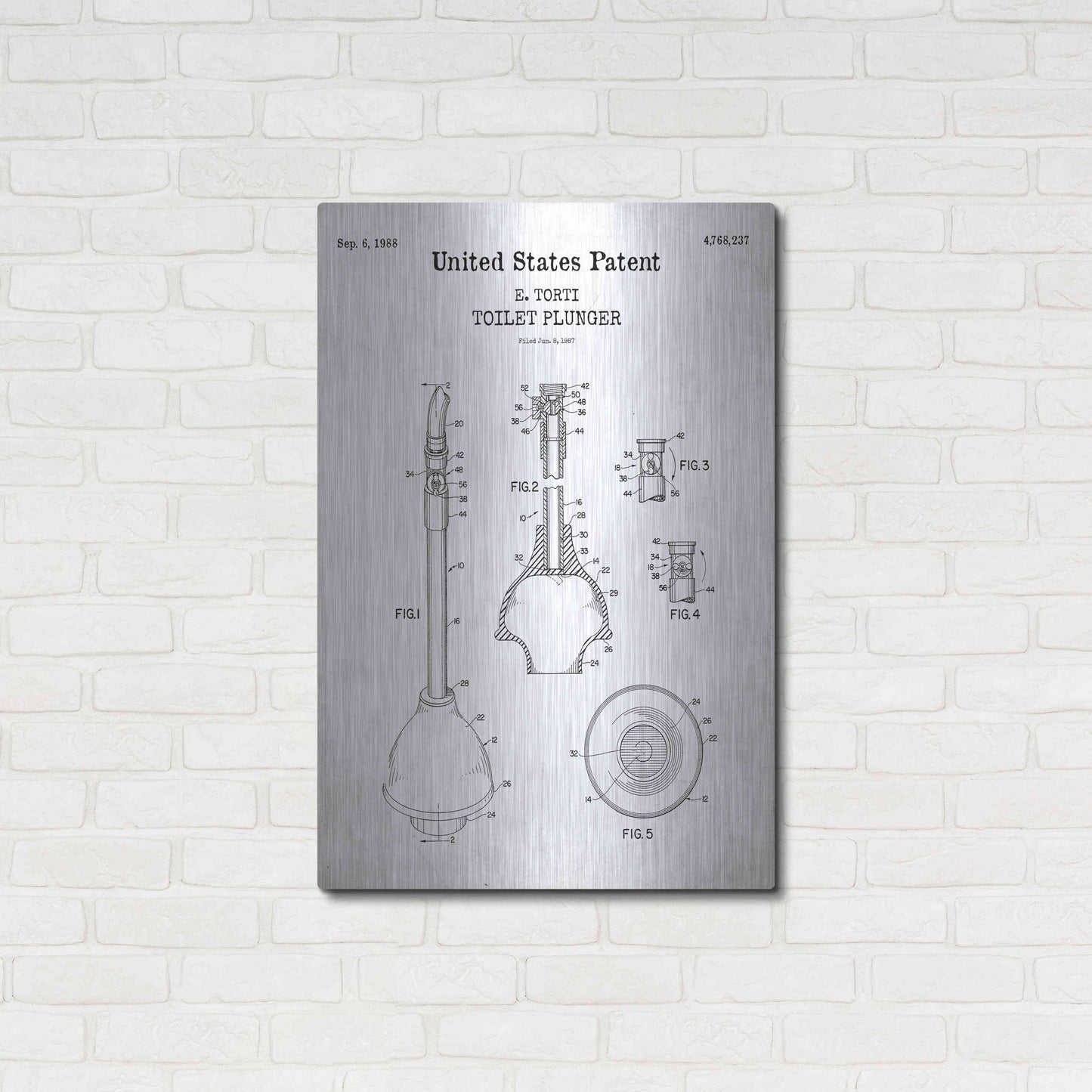 Luxe Metal Art 'Toilet Plunger Blueprint Patent White' Acrylic Glass Wall Art,24x36