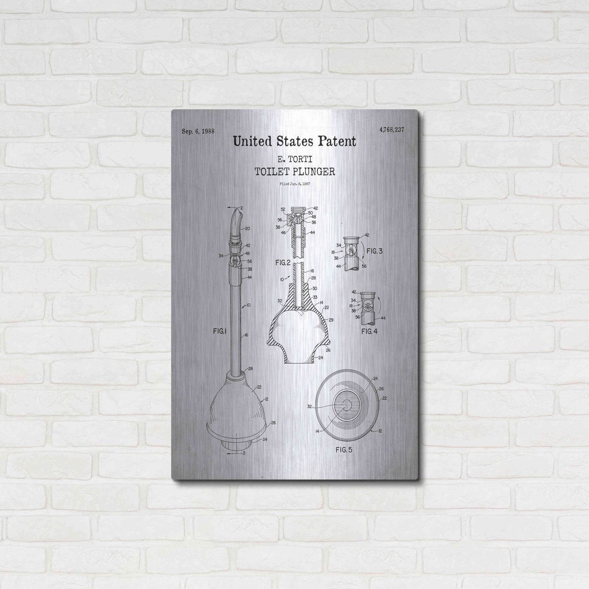 Luxe Metal Art 'Toilet Plunger Blueprint Patent White' Acrylic Glass Wall Art,24x36