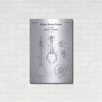 Luxe Metal Art 'Toilet Plunger Blueprint Patent White' Acrylic Glass Wall Art,24x36