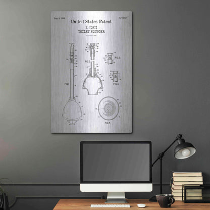 Luxe Metal Art 'Toilet Plunger Blueprint Patent White' Acrylic Glass Wall Art,24x36