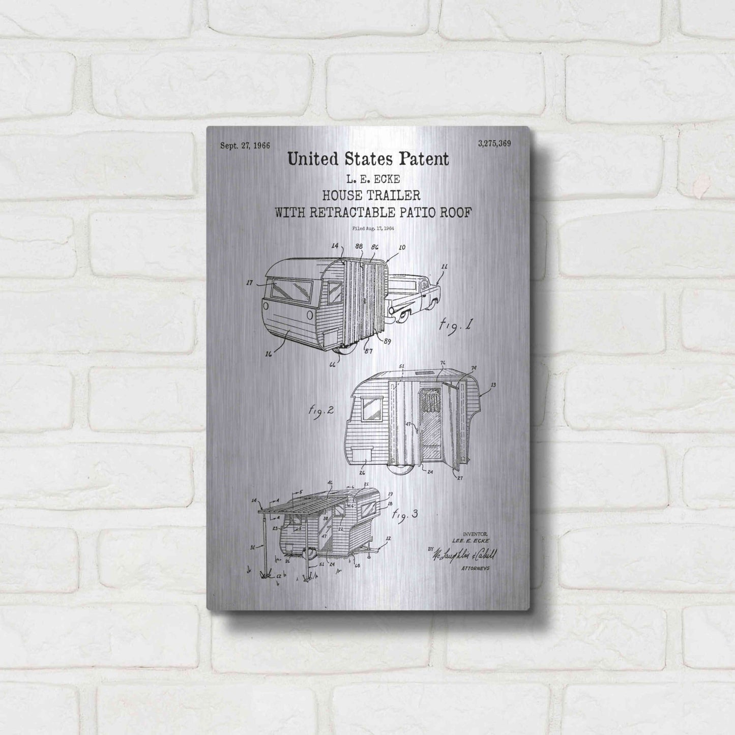 Luxe Metal Art 'Trailer Blueprint Patent White' Acrylic Glass Wall Art,12x16