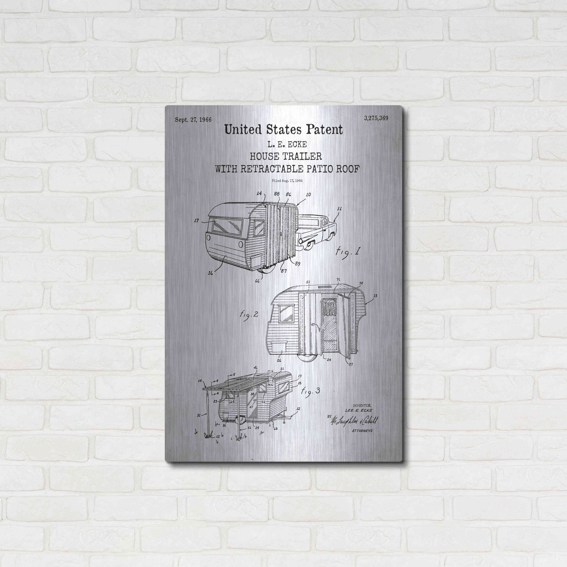 Luxe Metal Art 'Trailer Blueprint Patent White' Acrylic Glass Wall Art,24x36