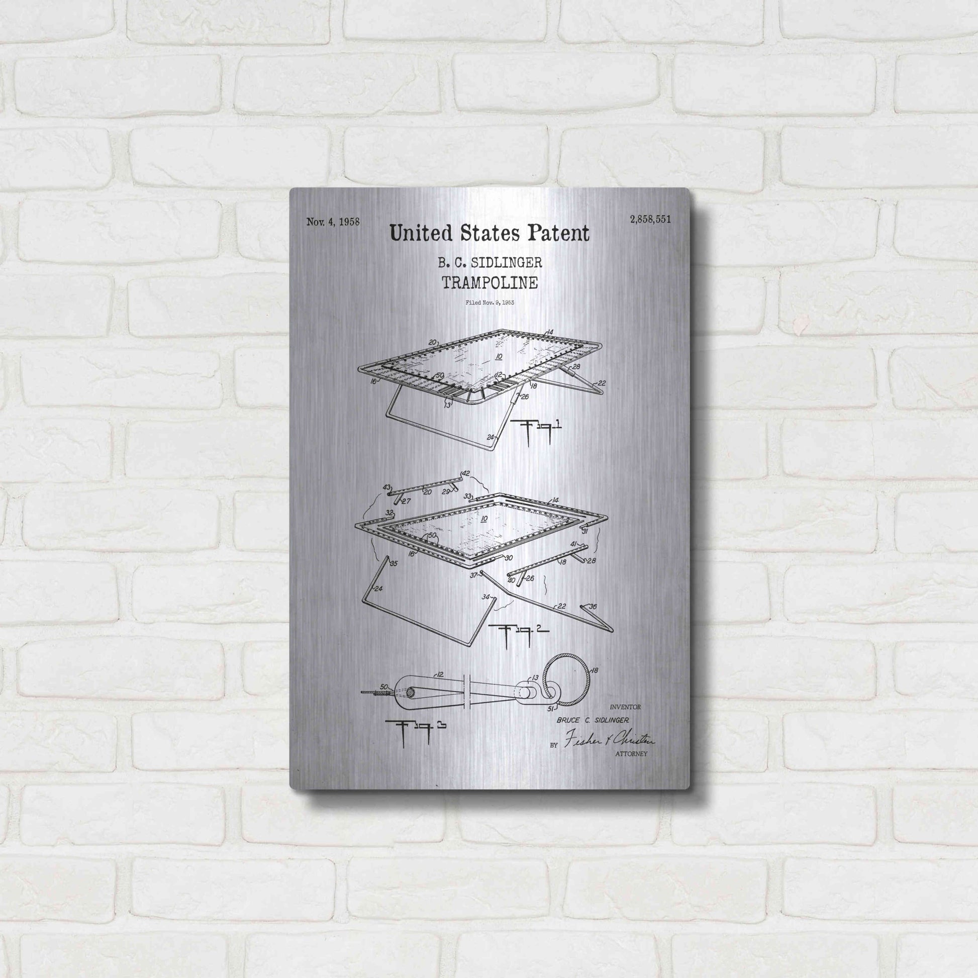 Luxe Metal Art 'Trampoline Blueprint Patent White' Acrylic Glass Wall Art,16x24