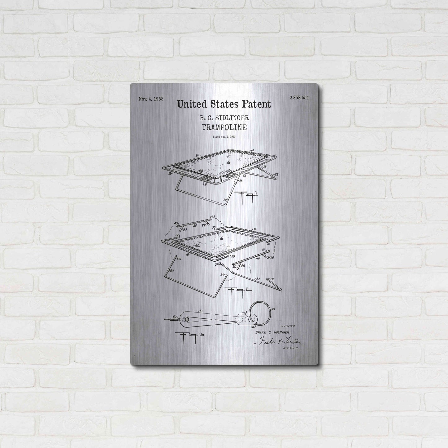 Luxe Metal Art 'Trampoline Blueprint Patent White' Acrylic Glass Wall Art,24x36