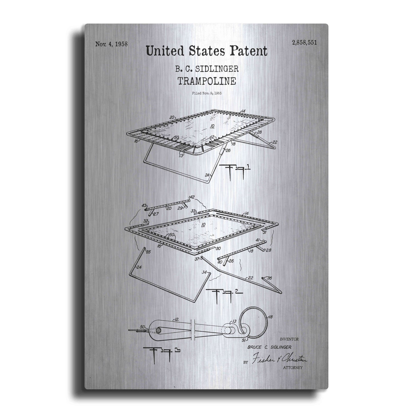 Luxe Metal Art 'Trampoline Blueprint Patent White' Acrylic Glass Wall Art