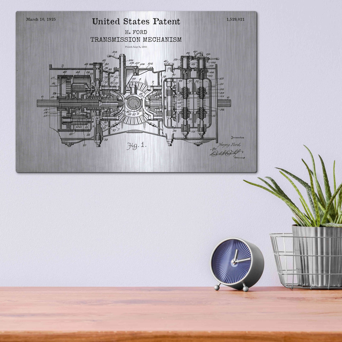 Luxe Metal Art 'Transmission Blueprint Patent White' Acrylic Glass Wall Art,16x12