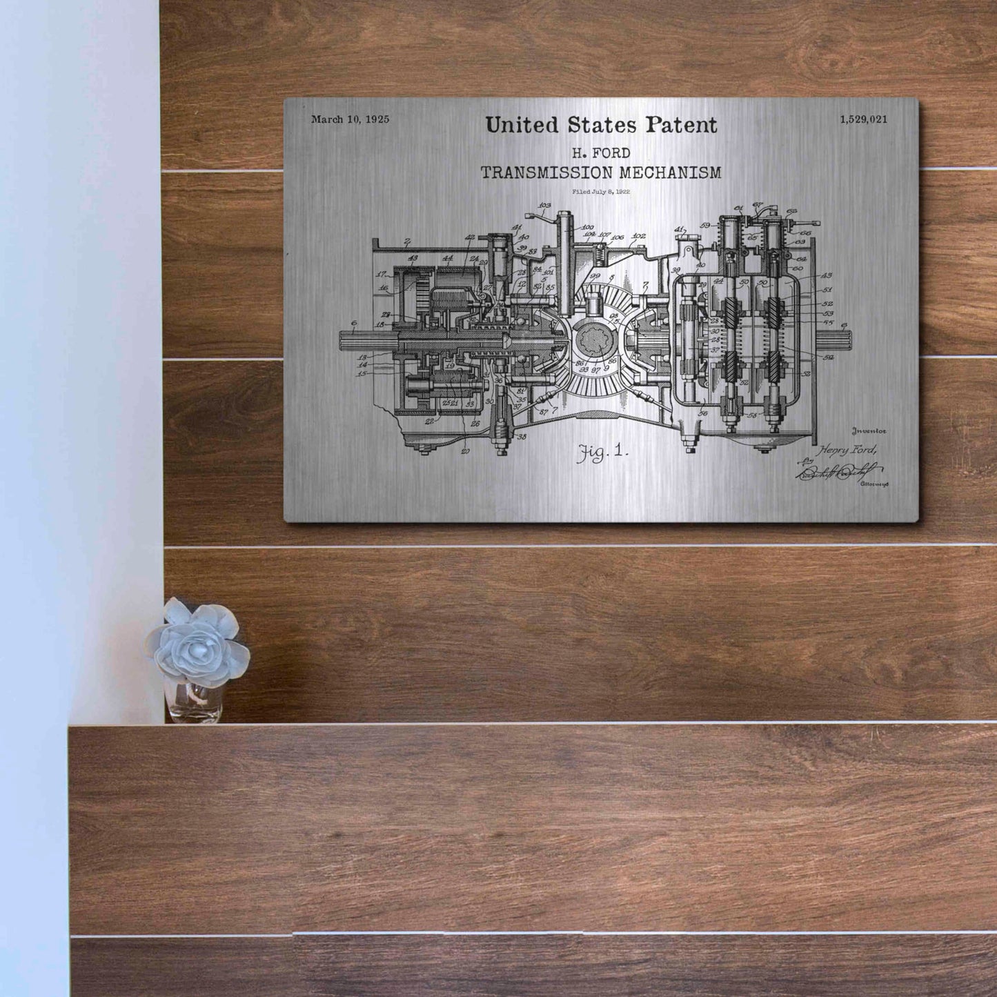 Luxe Metal Art 'Transmission Blueprint Patent White' Acrylic Glass Wall Art,16x12